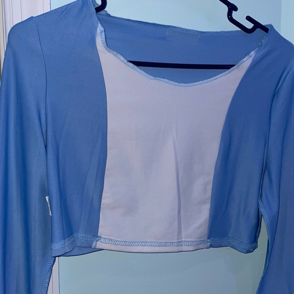 blue and white crop top
